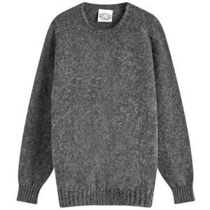 Jamieson of Shetland Grey Brushed Wool Sweater Saddle-shoulder Shaggy Dog Lrg 42